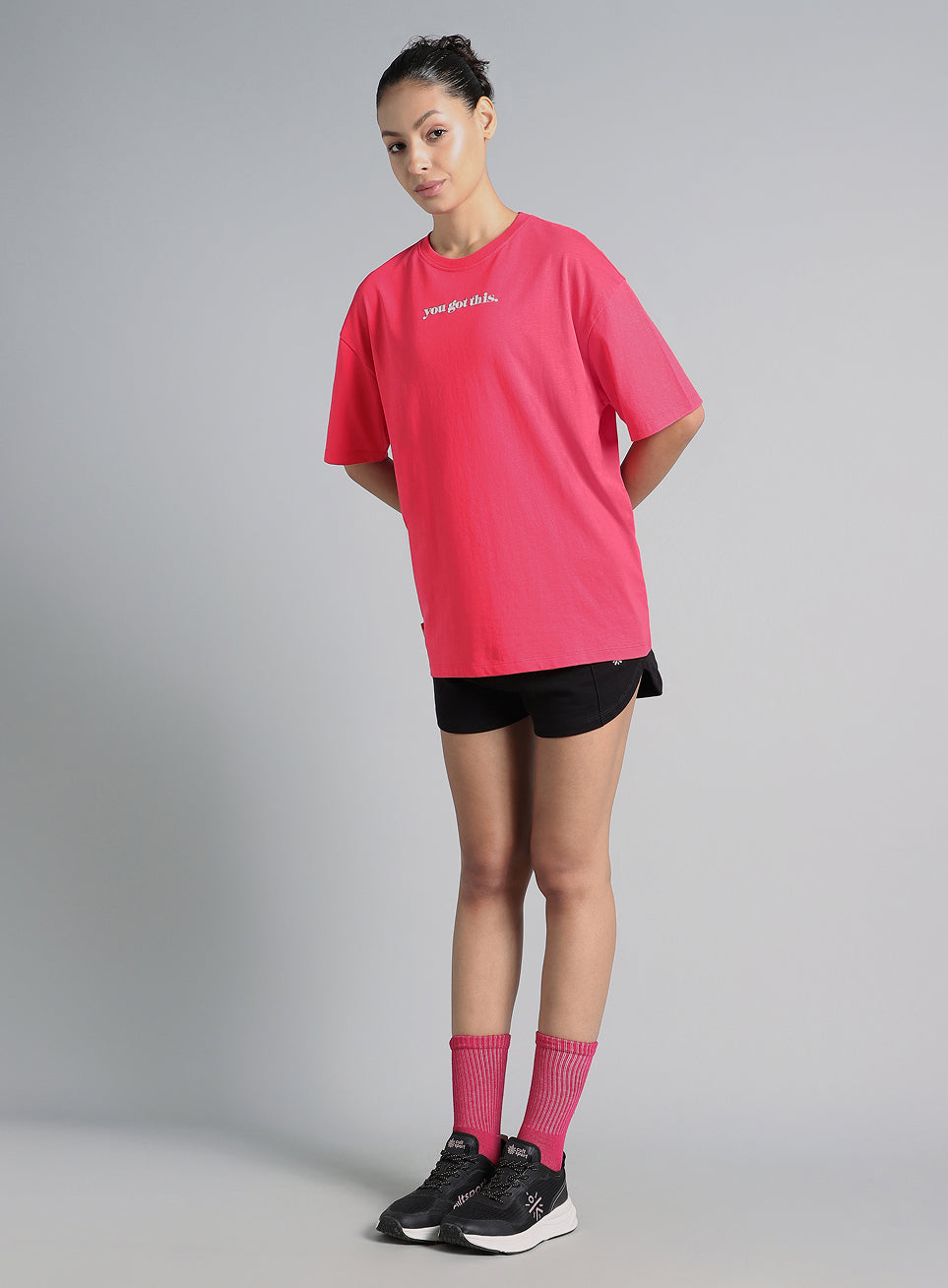 Women's Pink You Got This Puff Print Peach Oversized T-shirt