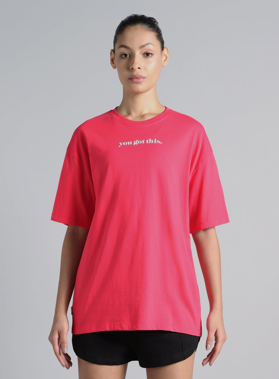 Women's Pink You Got This Puff Print Peach Oversized T-shirt