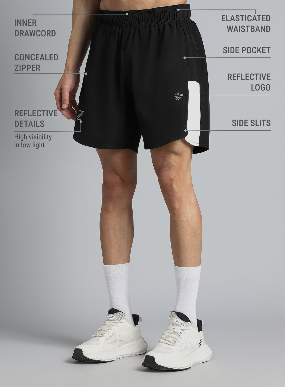 Men's Black Pace Up Runner's Shorts