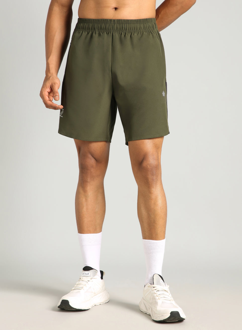 Men's Olive Pace Up Runner's Shorts