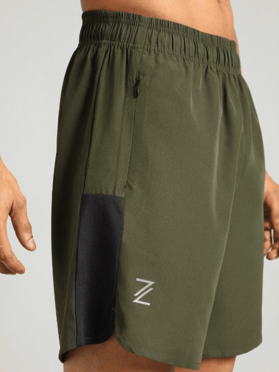 Men's Olive Pace Up Runner's Shorts