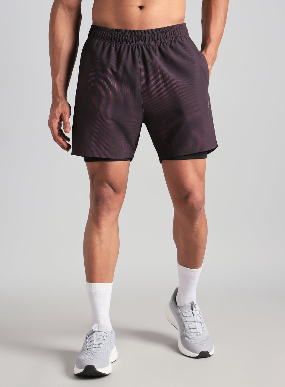 Men's Wine Urban Camo Run Built-in Shorts