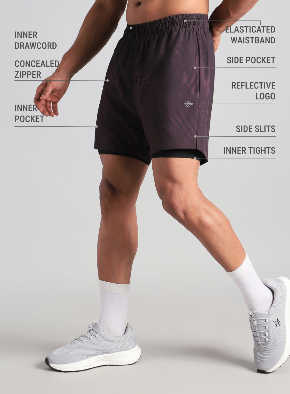 Men's Wine Urban Camo Run Built-in Shorts