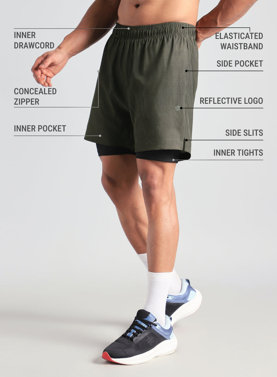 Men's Olive Urban Camo Run Built-in Shorts