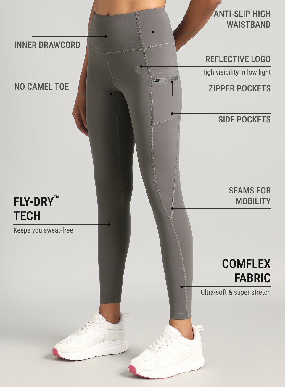 Women's Grey Run Beyond COMFlex Tights