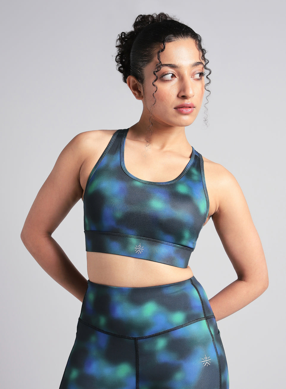 Women's Green Racer Back AOP High Support Running Bra