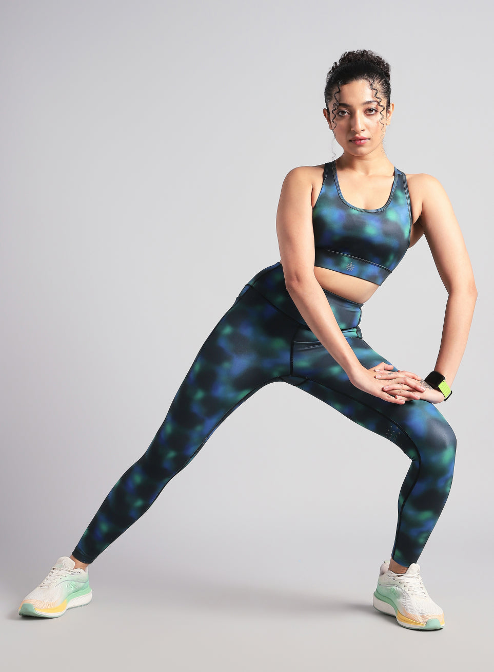 Women's Green Racer Back AOP High Support Running Bra