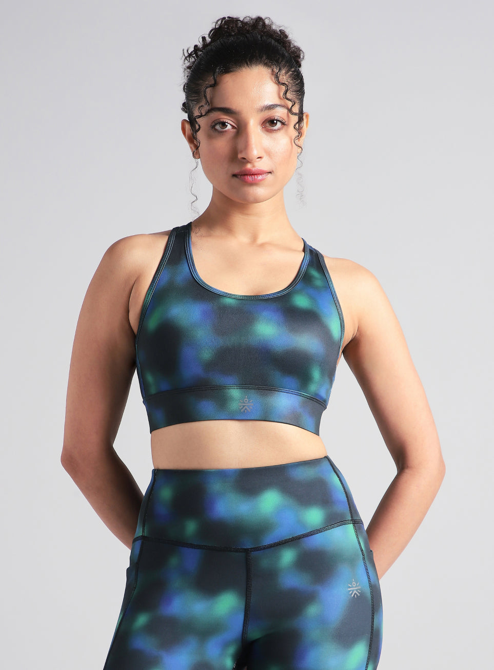 Women's Green Racer Back AOP High Support Running Bra