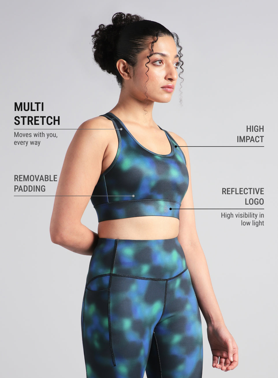 Women's Green Racer Back AOP High Support Running Bra