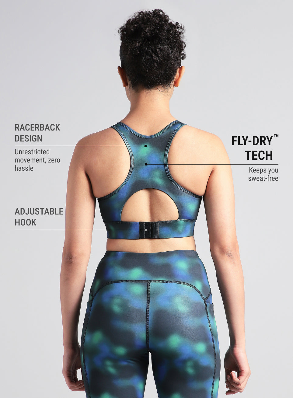 Women's Green Racer Back AOP High Support Running Bra