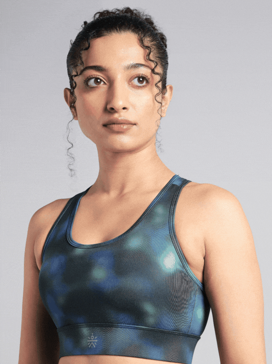 Women's Green Racer Back AOP High Support Running Bra