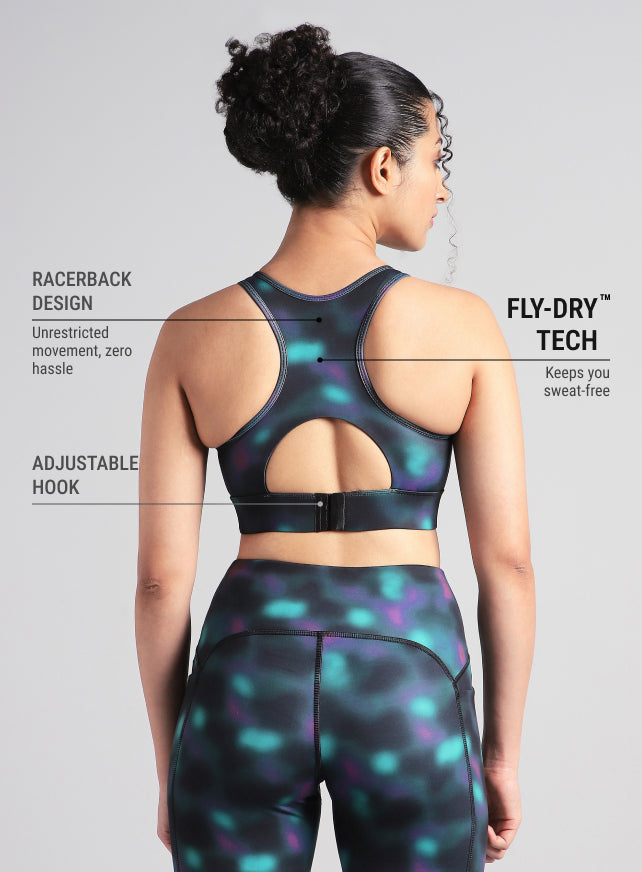 Women's Black Racer Back AOP High Support Running Bra