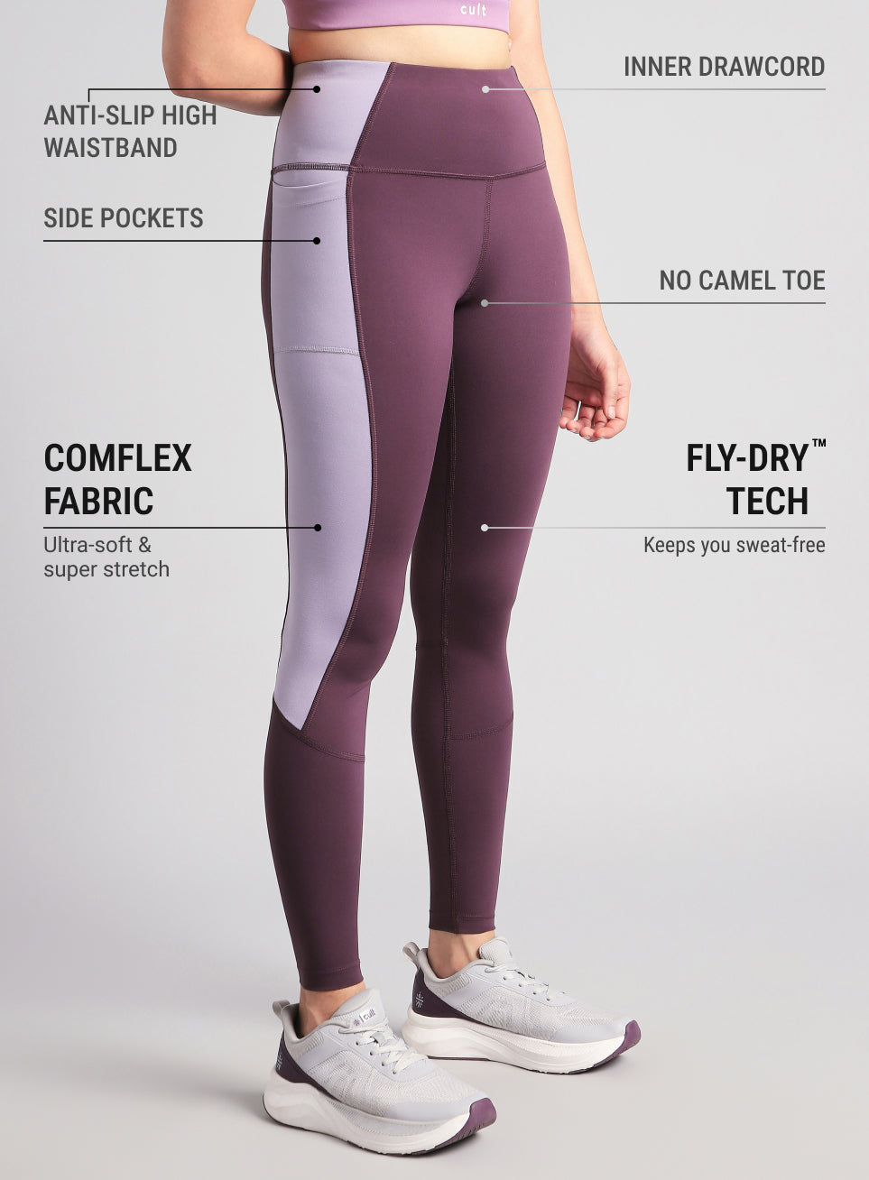 Women's Wine Colourblock Runner's Pro COMFlex Tights