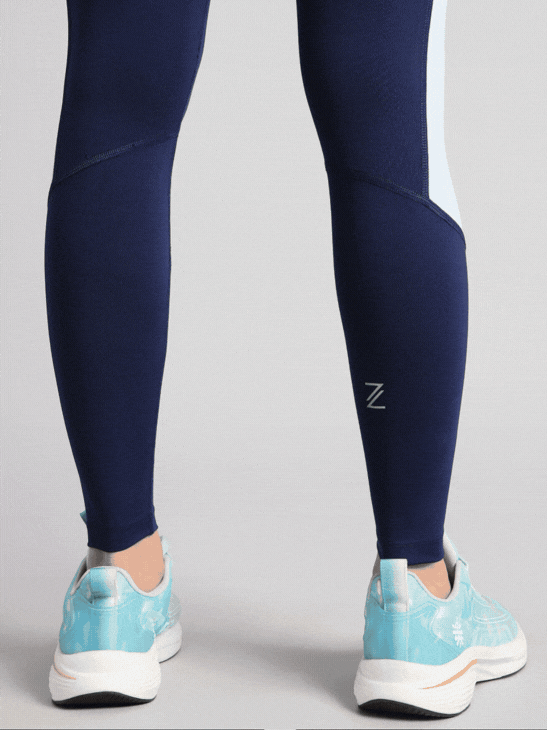 Women's Blue Colourblock Runner's Pro COMFlex Tights