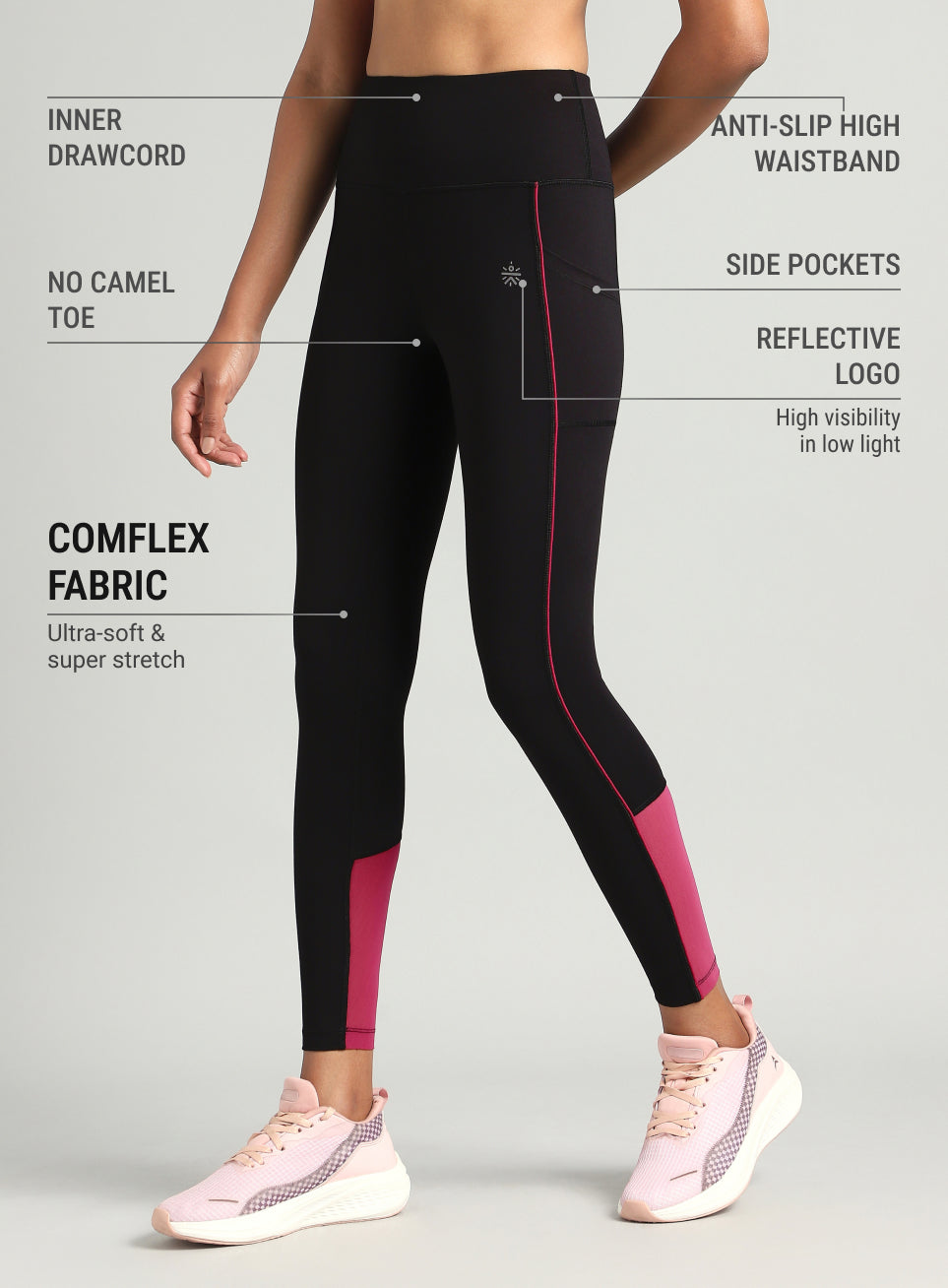 Women's Black Pace Up Running COMFlex Tights
