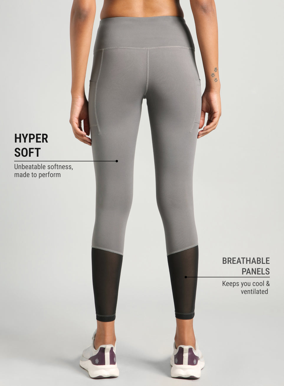 Women's Grey Pace Up Running comflex Tights