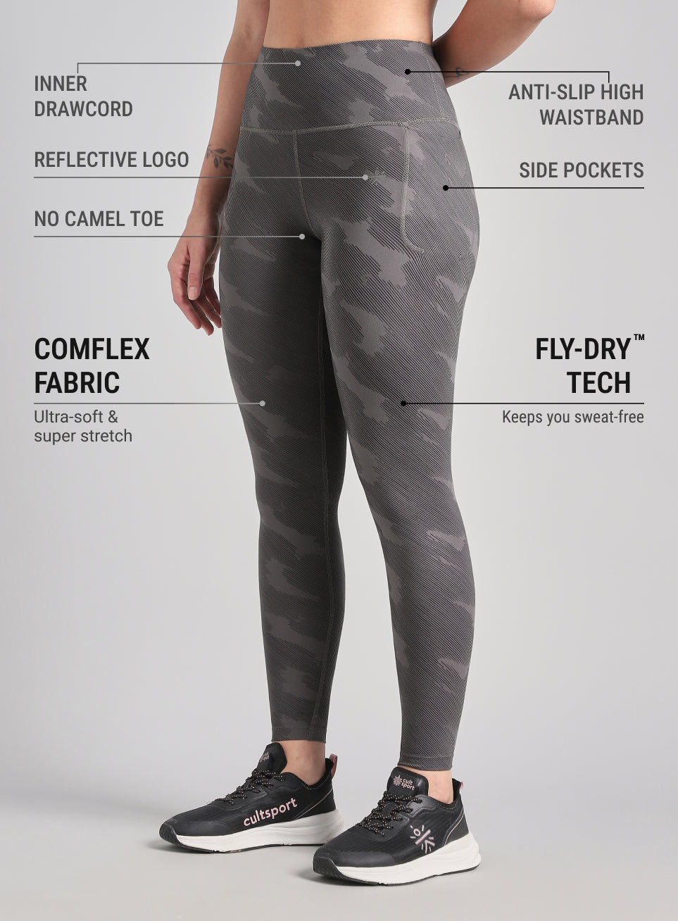 Women's Grey The Run Project Printed COMFlex Tights