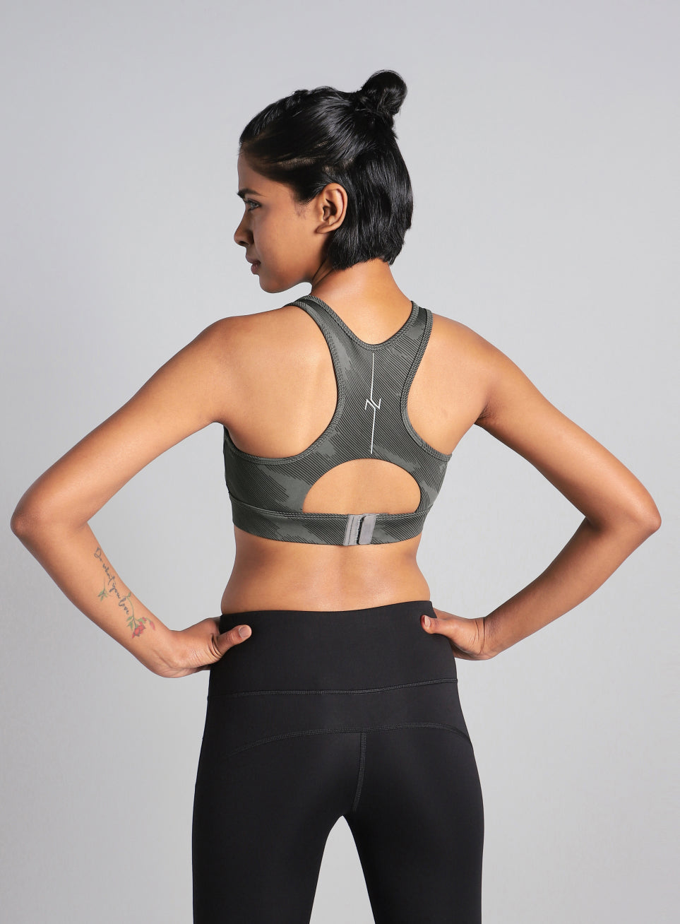 Women's Grey Urban Camo Running High Support Bra