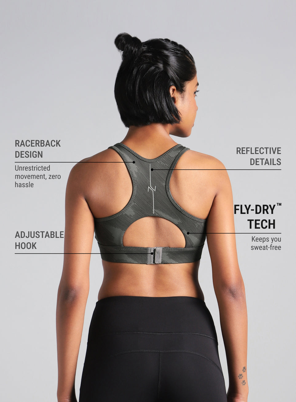 Women's Grey Urban Camo Running High Support Bra