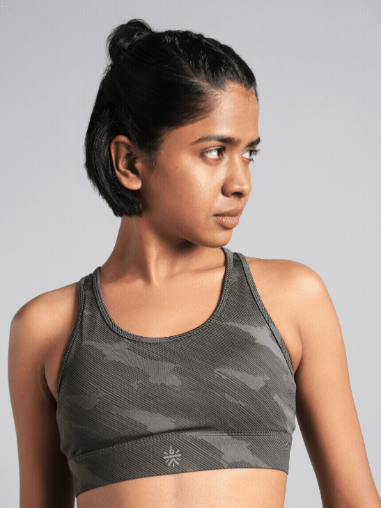 Women's Grey Urban Camo Running High Support Bra