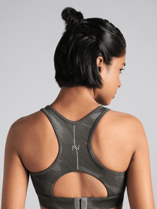 Women's Grey Urban Camo Running High Support Bra