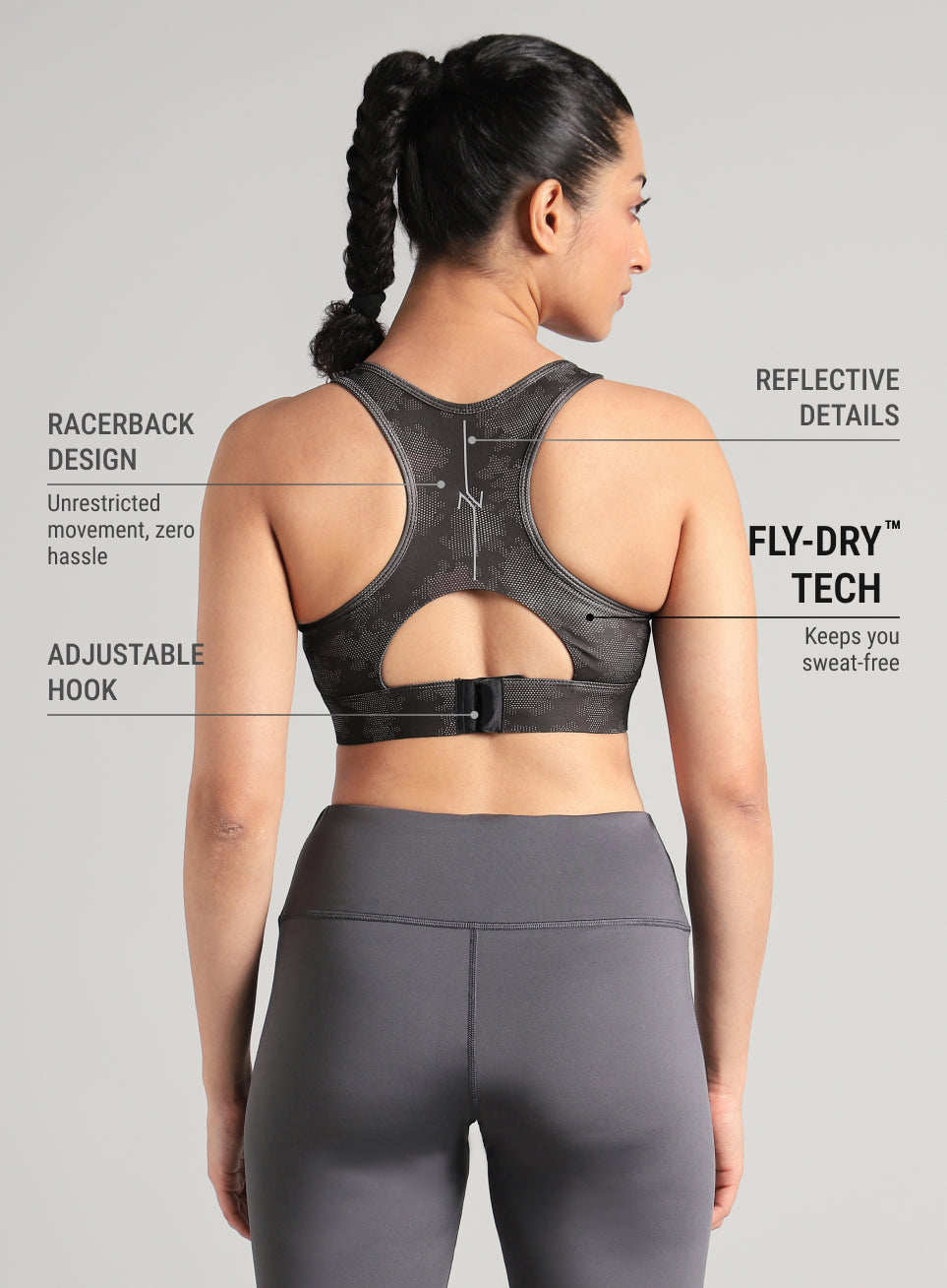 Women's Black Urban Camo Running High Support Bra
