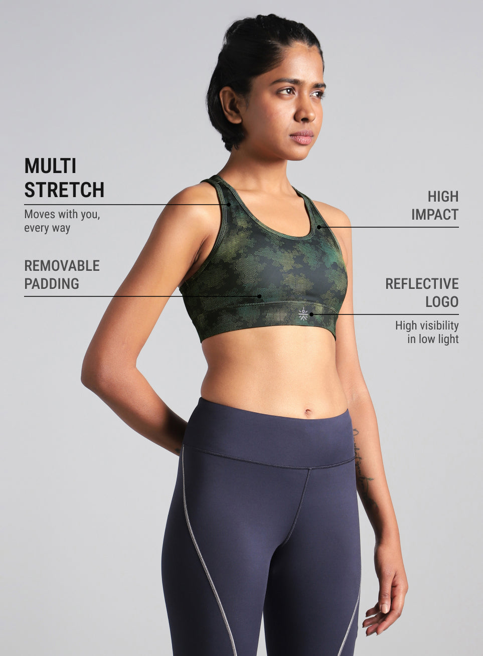 Women's Blue Urban Camo Running High Support Bra