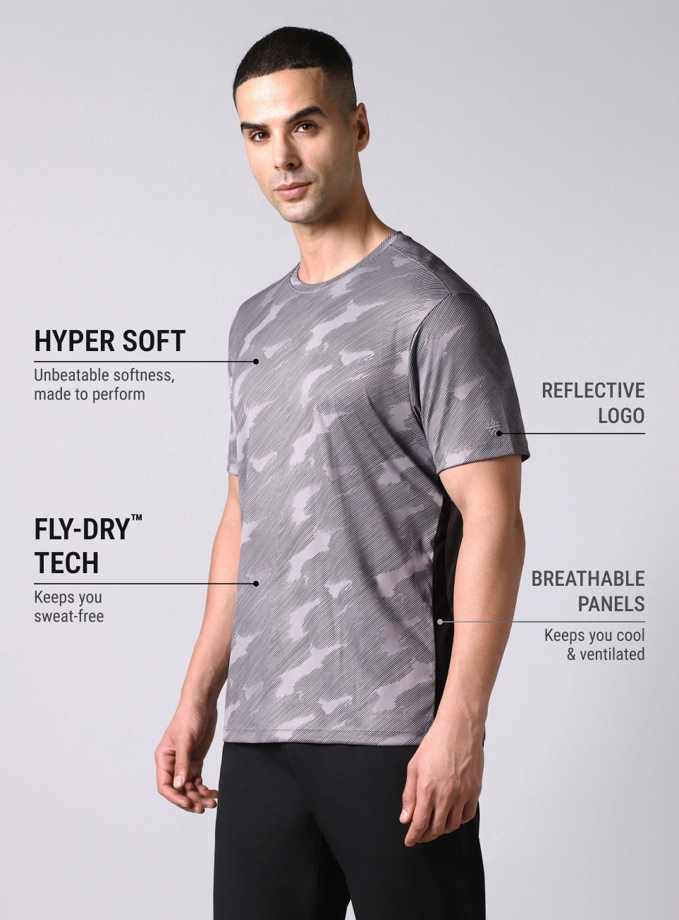 Men's Grey Urban Camo Running T-shirt