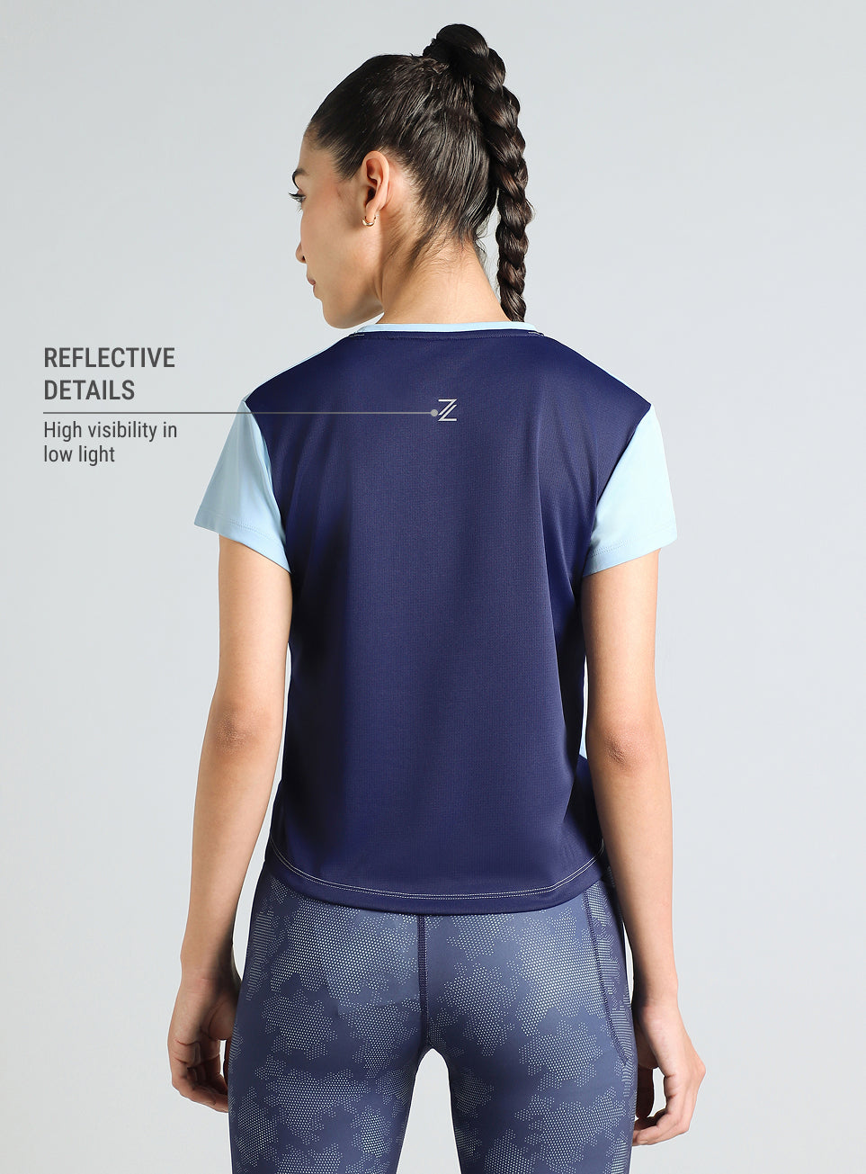 Women's Blue Colourblock Cropped Running T-shirt