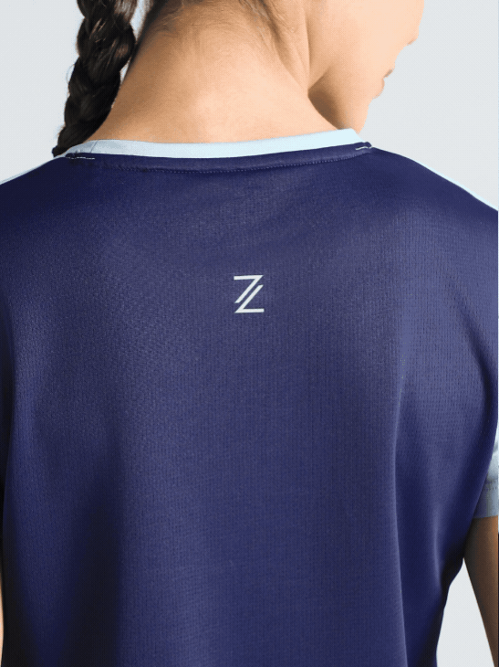 Women's Blue Colourblock Cropped Running T-shirt