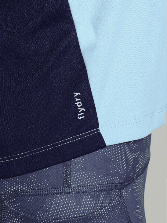 Women's Blue Colourblock Cropped Running T-shirt