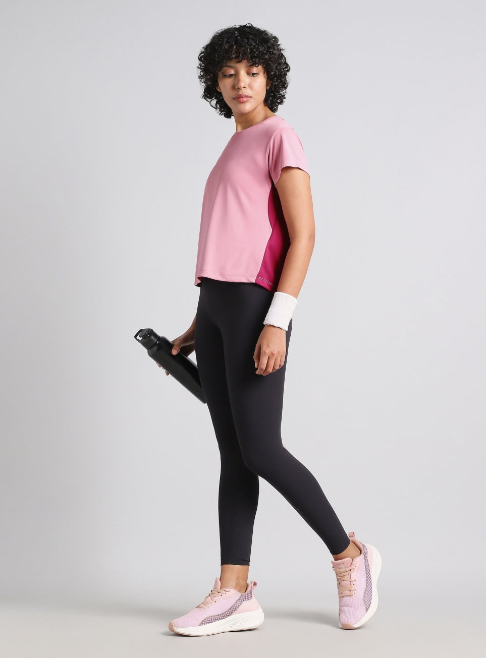 Women's Pink Colourblock Cropped Running T-shirt