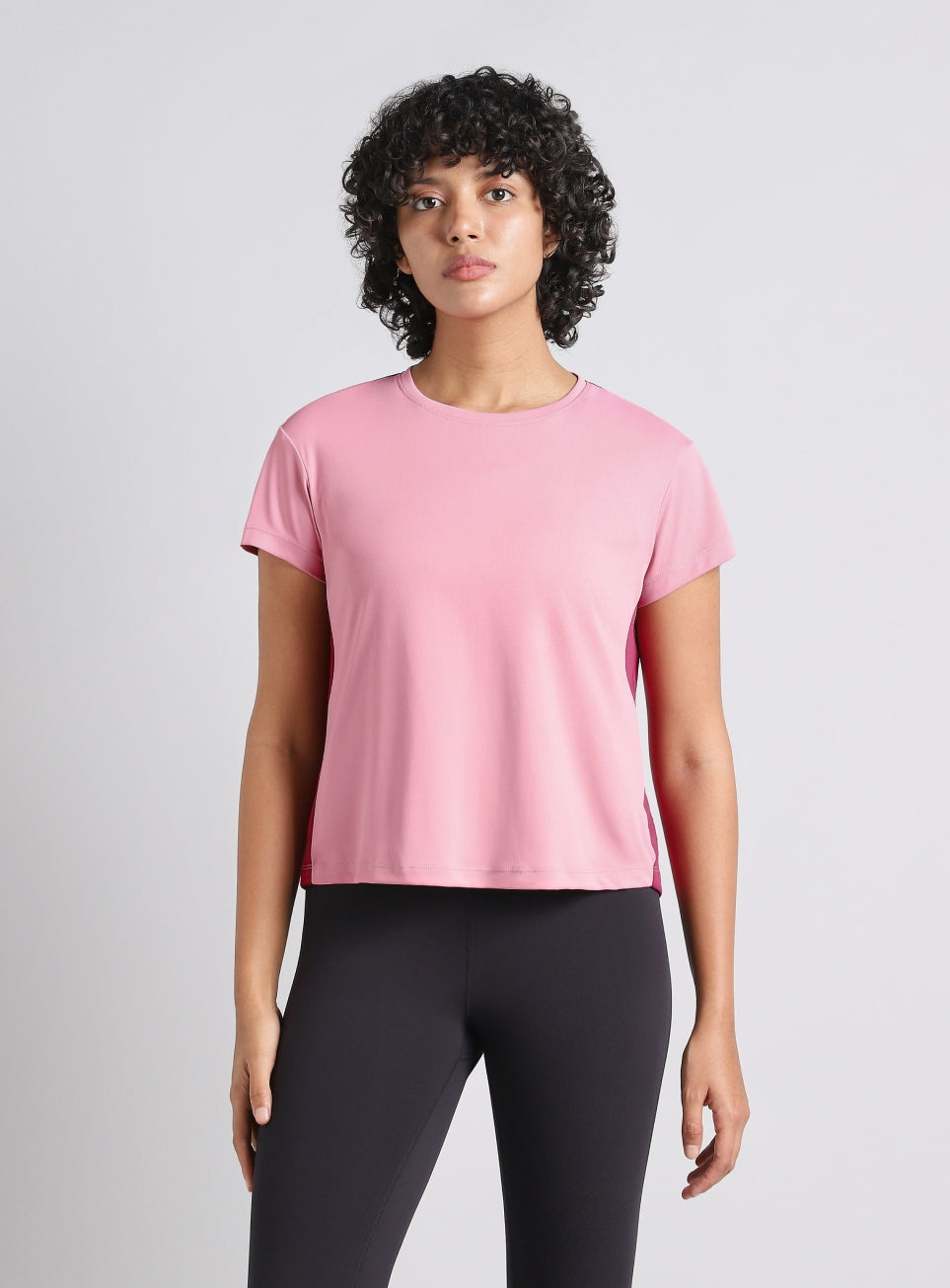 Women's Pink Colourblock Cropped Running T-shirt