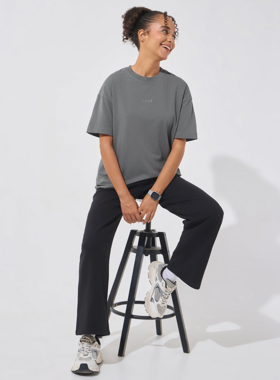 Women's Dark Grey Soft Form Comfort Oversized T-shirt