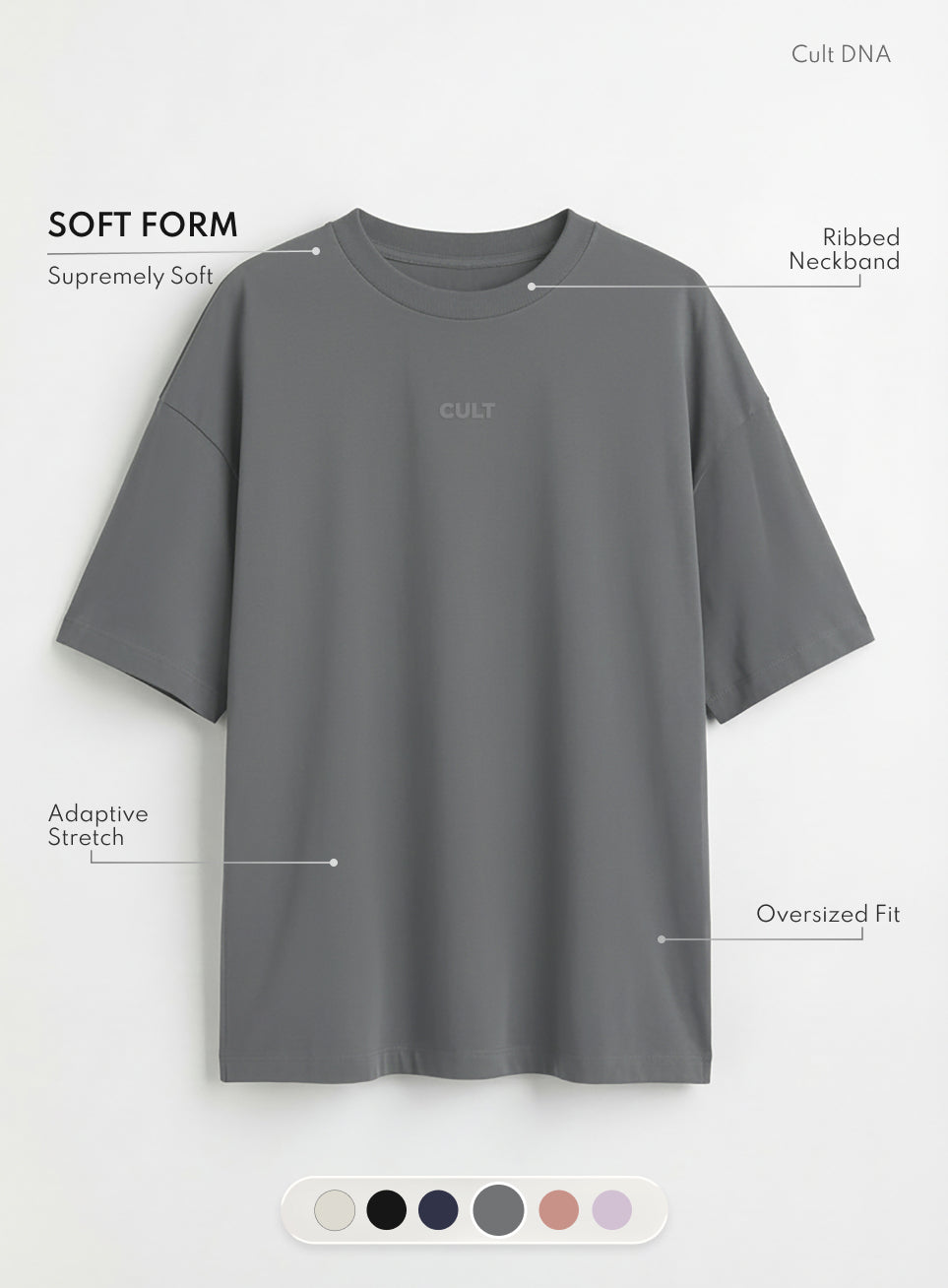 Women's Dark Grey Soft Form Comfort Oversized T-shirt