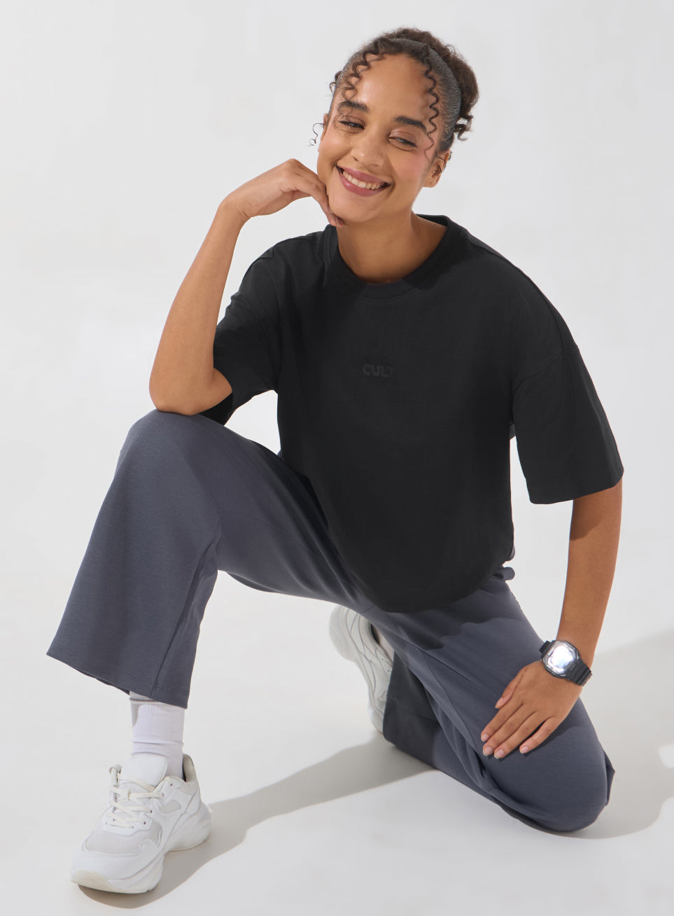 Women's Black Soft Form Mid Boxy T-shirt