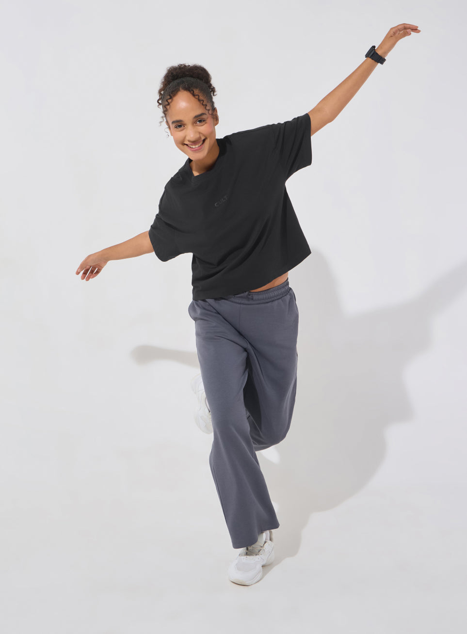 Women's Black Soft Form Mid Boxy T-shirt