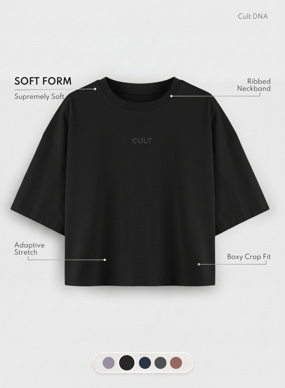 Women's Black Soft Form Mid Boxy T-shirt