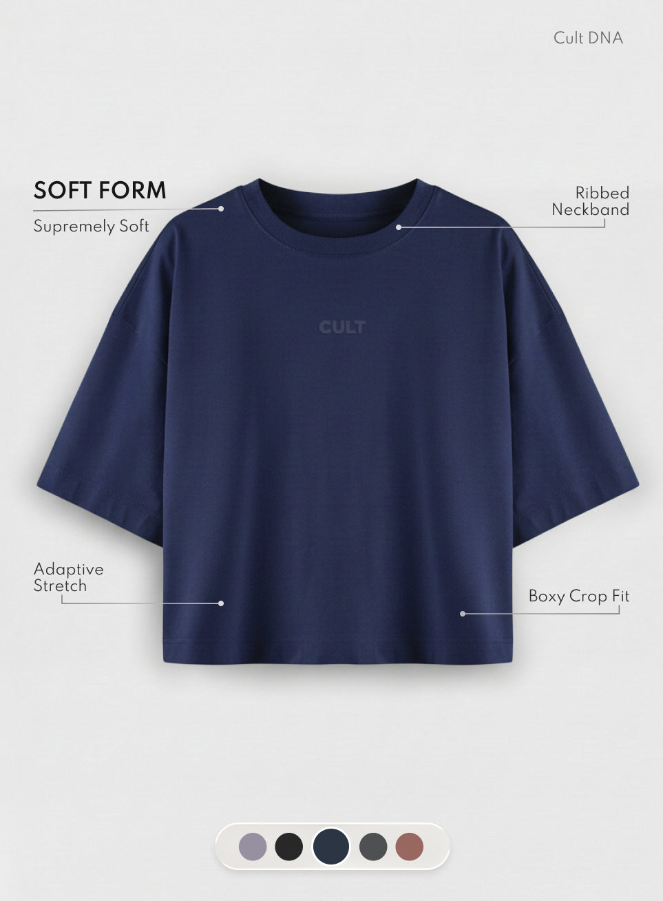 Women's Navy Soft Form Mid Boxy T-shirt