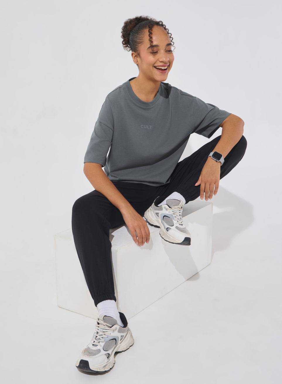 Women's Dark Grey Form Mid Boxy T-shirt