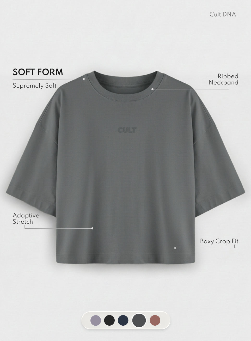 Women's Dark Grey Form Mid Boxy T-shirt