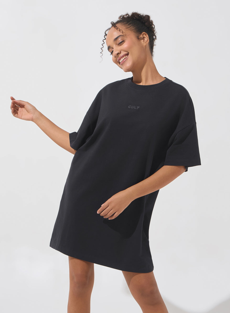 Women's Black Soft Form Oversized T-shirt Dress
