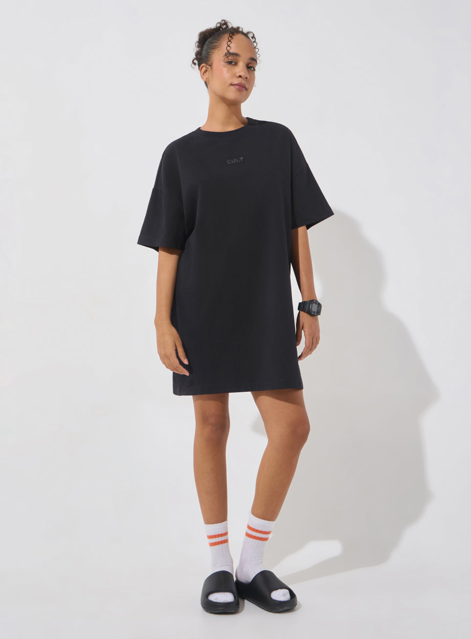 Women's Black Soft Form Oversized T-shirt Dress