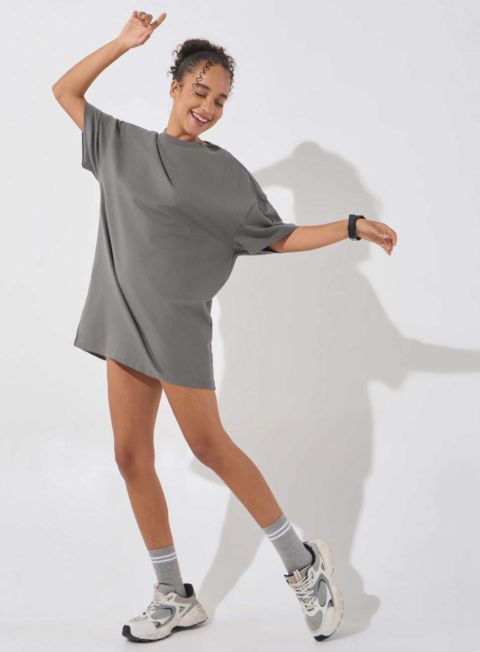 Women's Dark Grey Soft Form Oversized T-shirt Dress