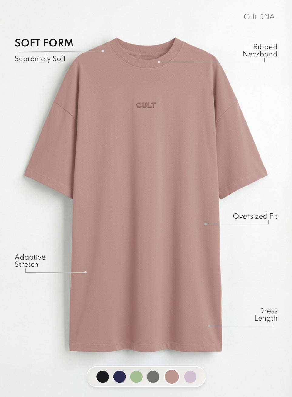 Women's Brown Soft Form Oversized T-shirt Dress