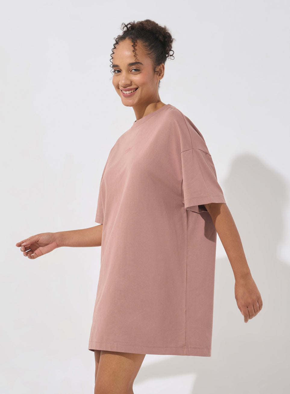 Women's Brown Soft Form Oversized T-shirt Dress