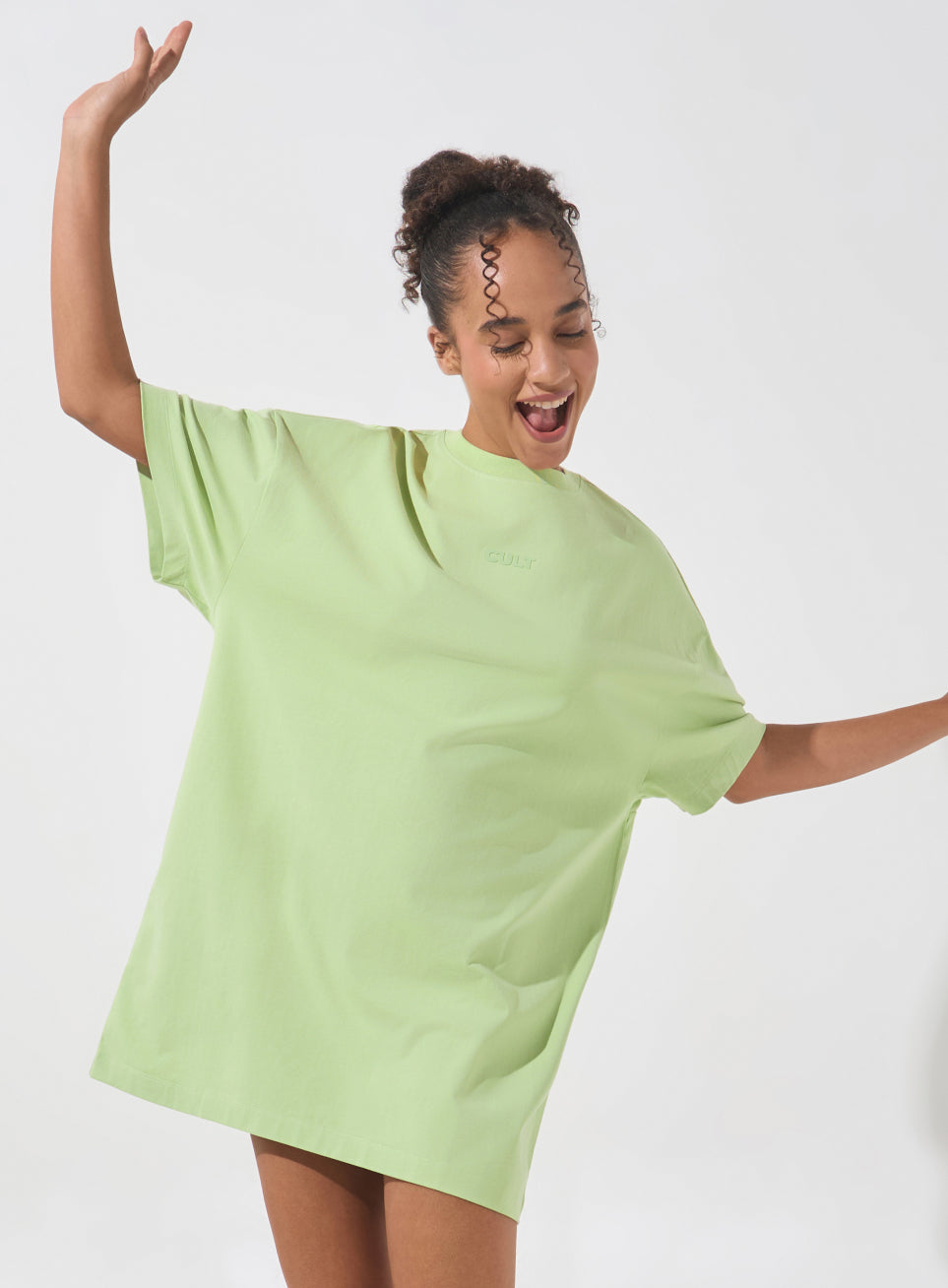 Buy Women's Lime Soft Form Oversized T-shirt Dress Online in India | Cult Store Buy Women's Lime Soft Form Oversized T-shirt Dress Online in India | Cult Store