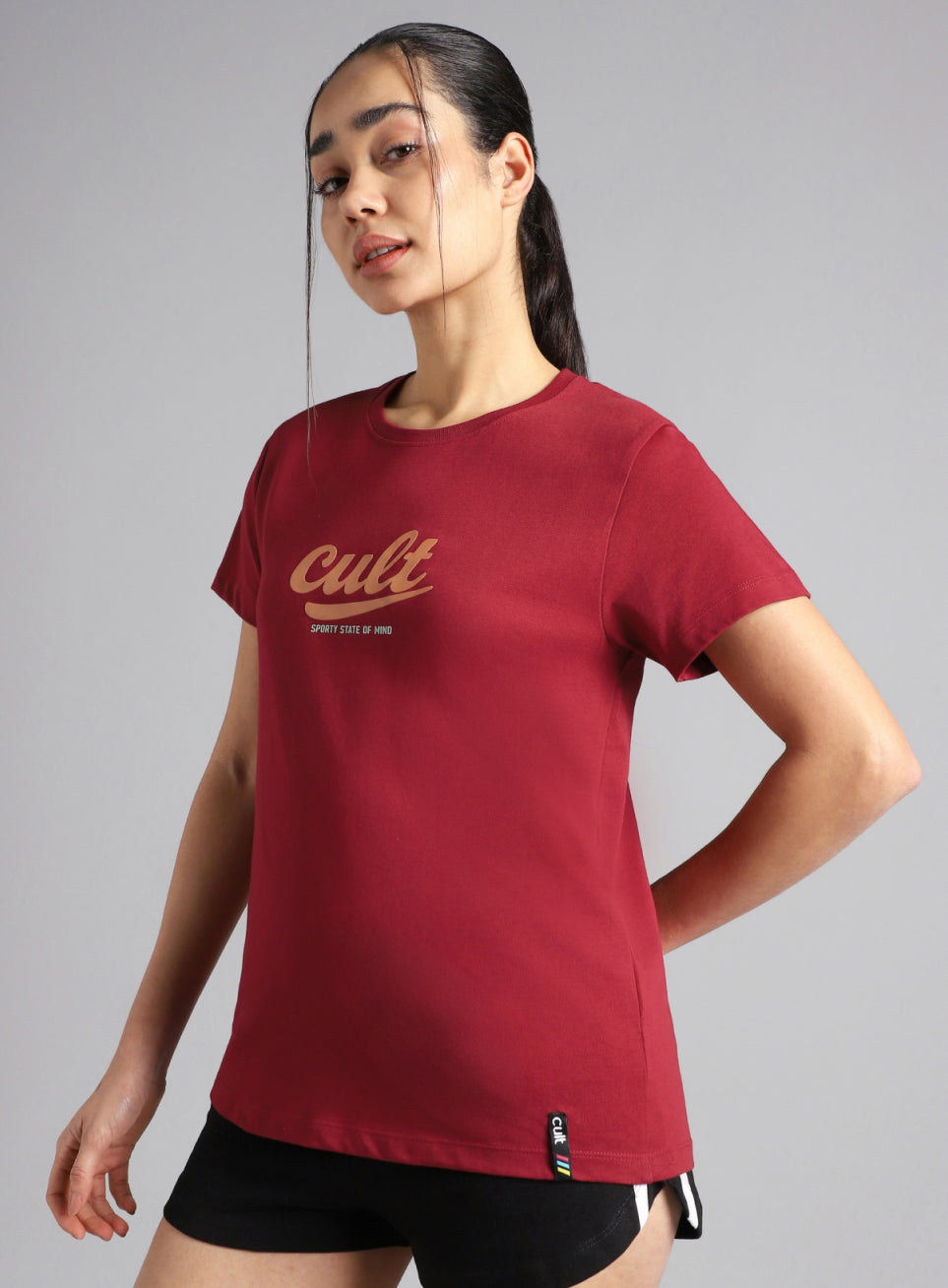 Women's Maroon Sporty Graphic T-shirt