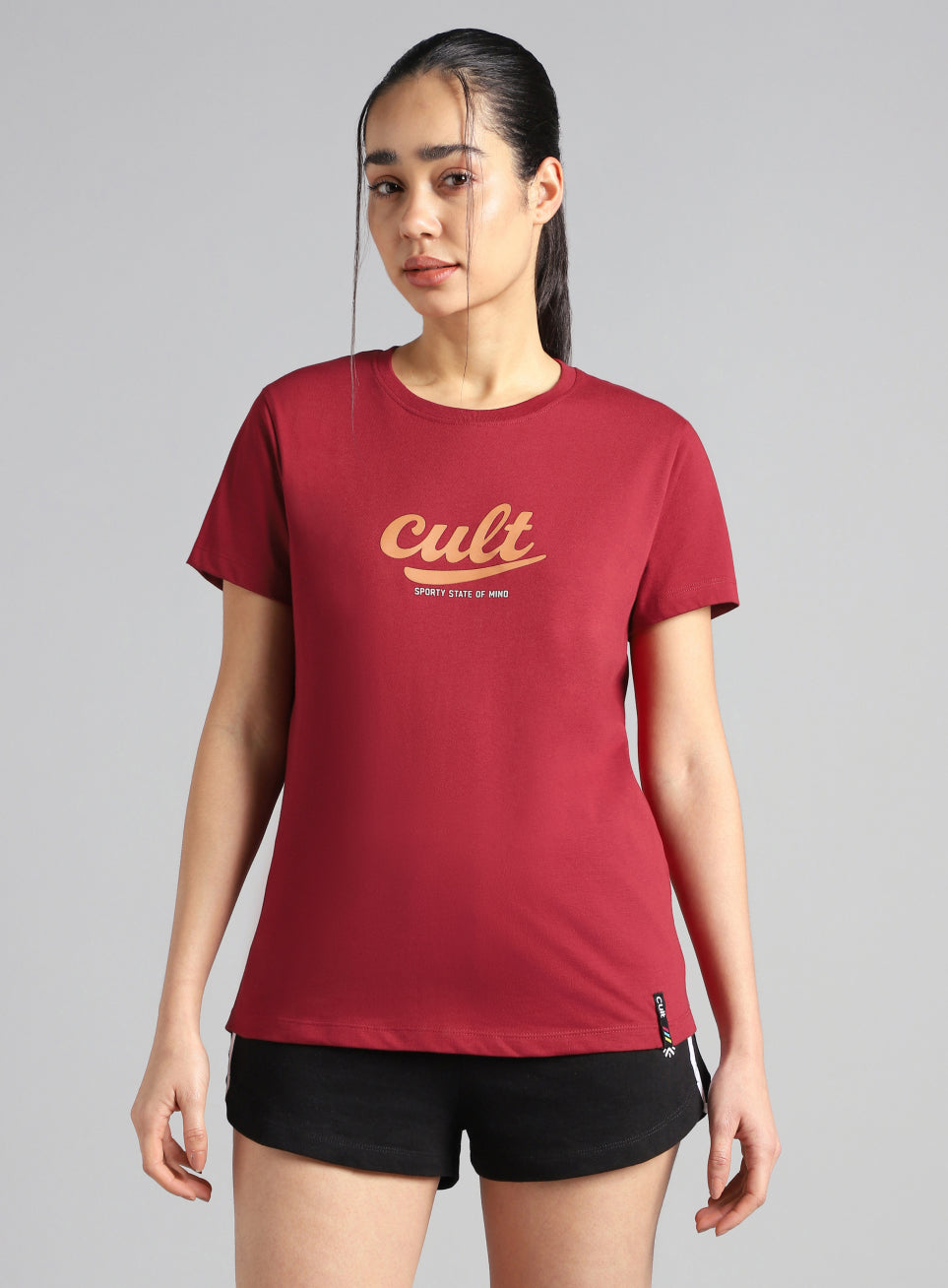 Women's Maroon Sporty Graphic T-shirt