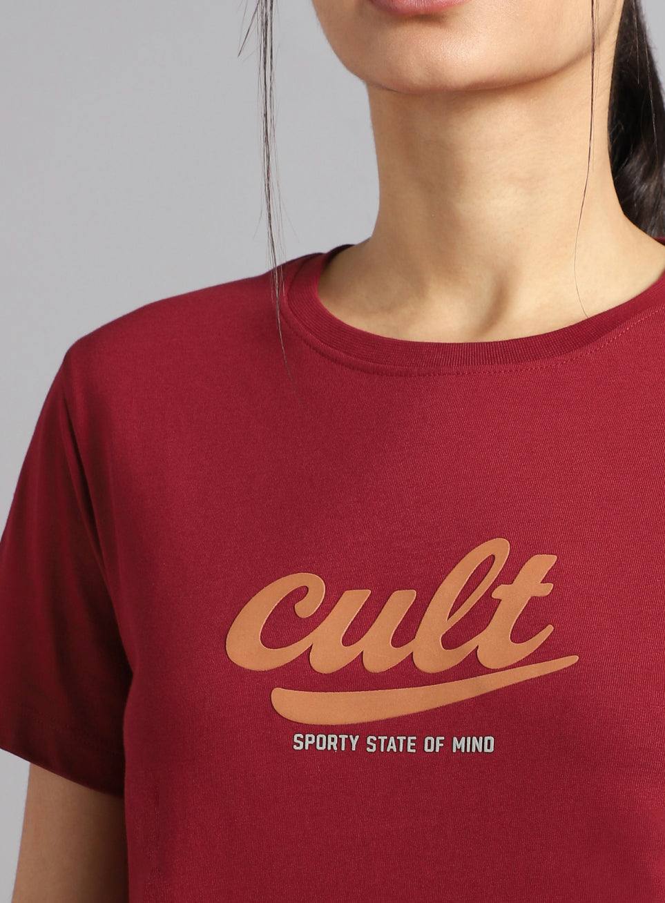 Women's Maroon Sporty Graphic T-shirt